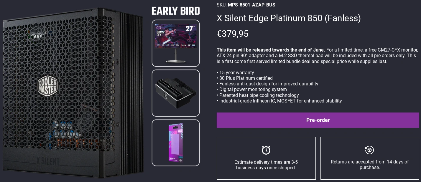 Cooler Master X Silent Edge Platinum 850 Preco