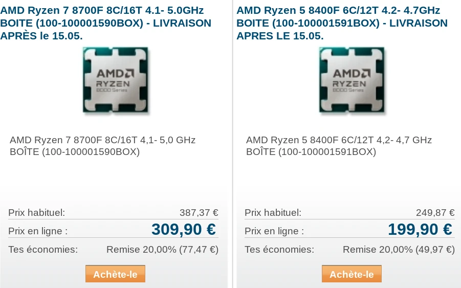 Ryzen 7 8700f Ryzen 5 8400f Prix Funtech