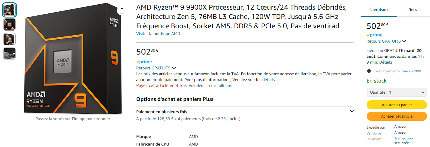 Ryzen 9 9900x Amazon Prix Lancement