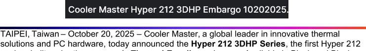 Cooler Master Hyper 212 3dhp 20 Octobre 2025