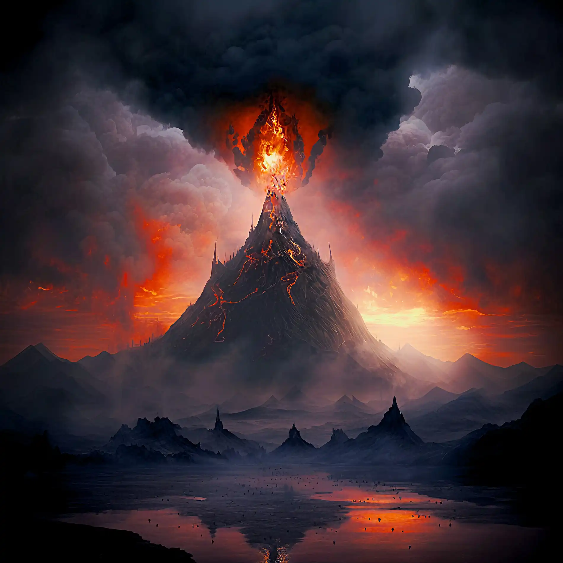 volcan surmonte d'un oeil qui surveille les alentours