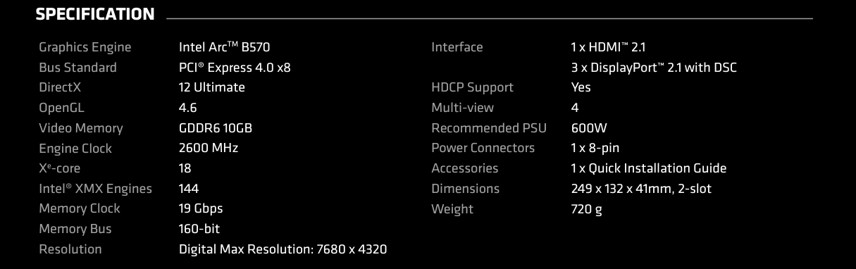 Asrock Arc B570 Challenger Specs2