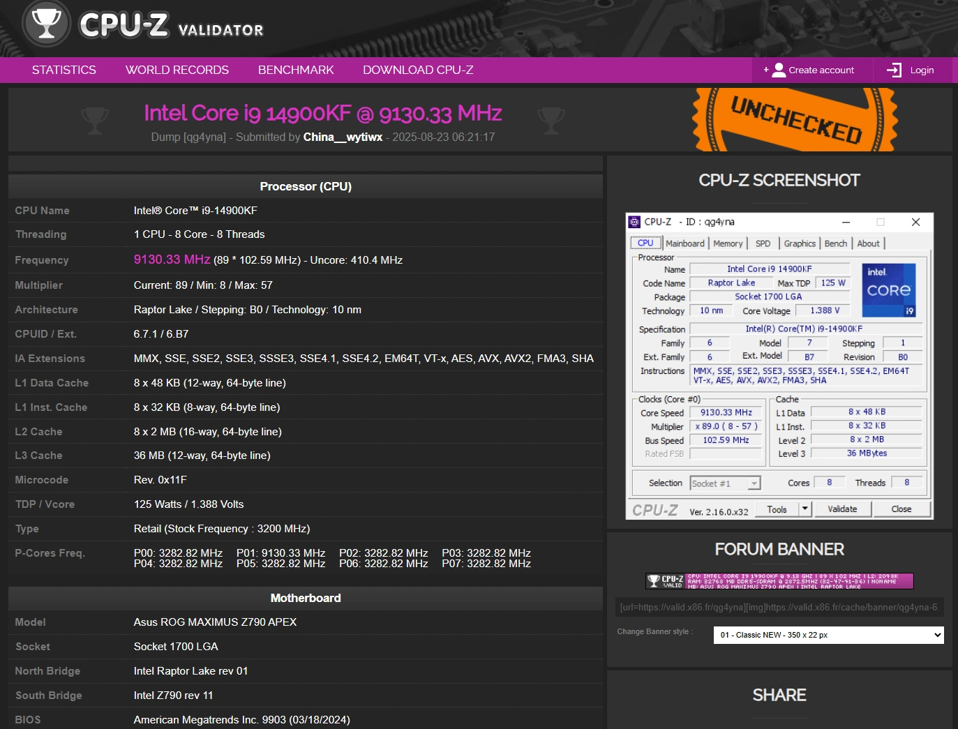 9130mhz Record Cpuz Validation