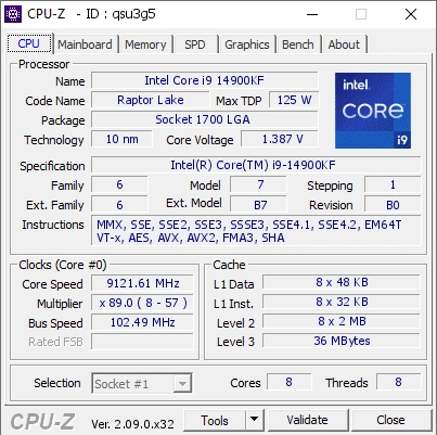 Record 9121mhz 14900kf Cpuz