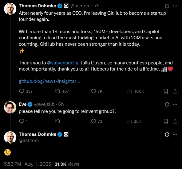 Thomas Dohmke Pdg Github X Annonce Depart