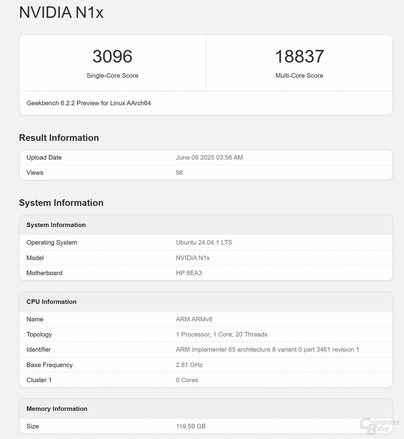Nvidia N1x Geekbench 6