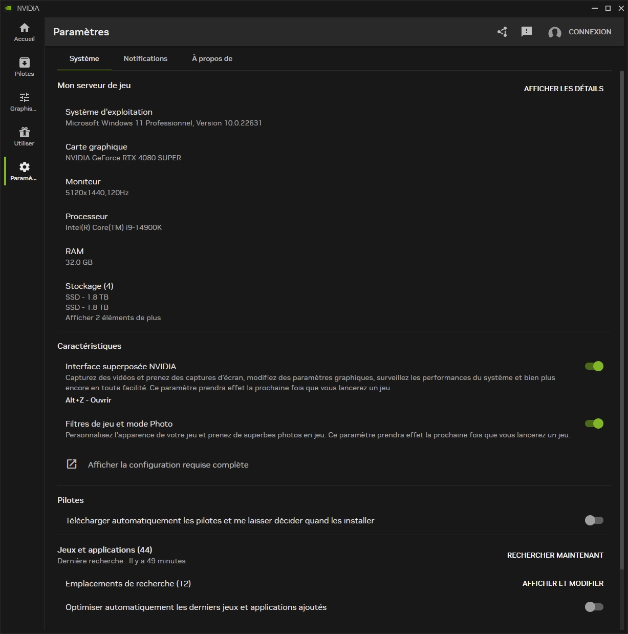 Nvidia App : paramètres système