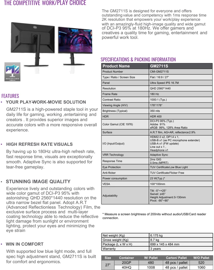 Cm Gm2711s Specs