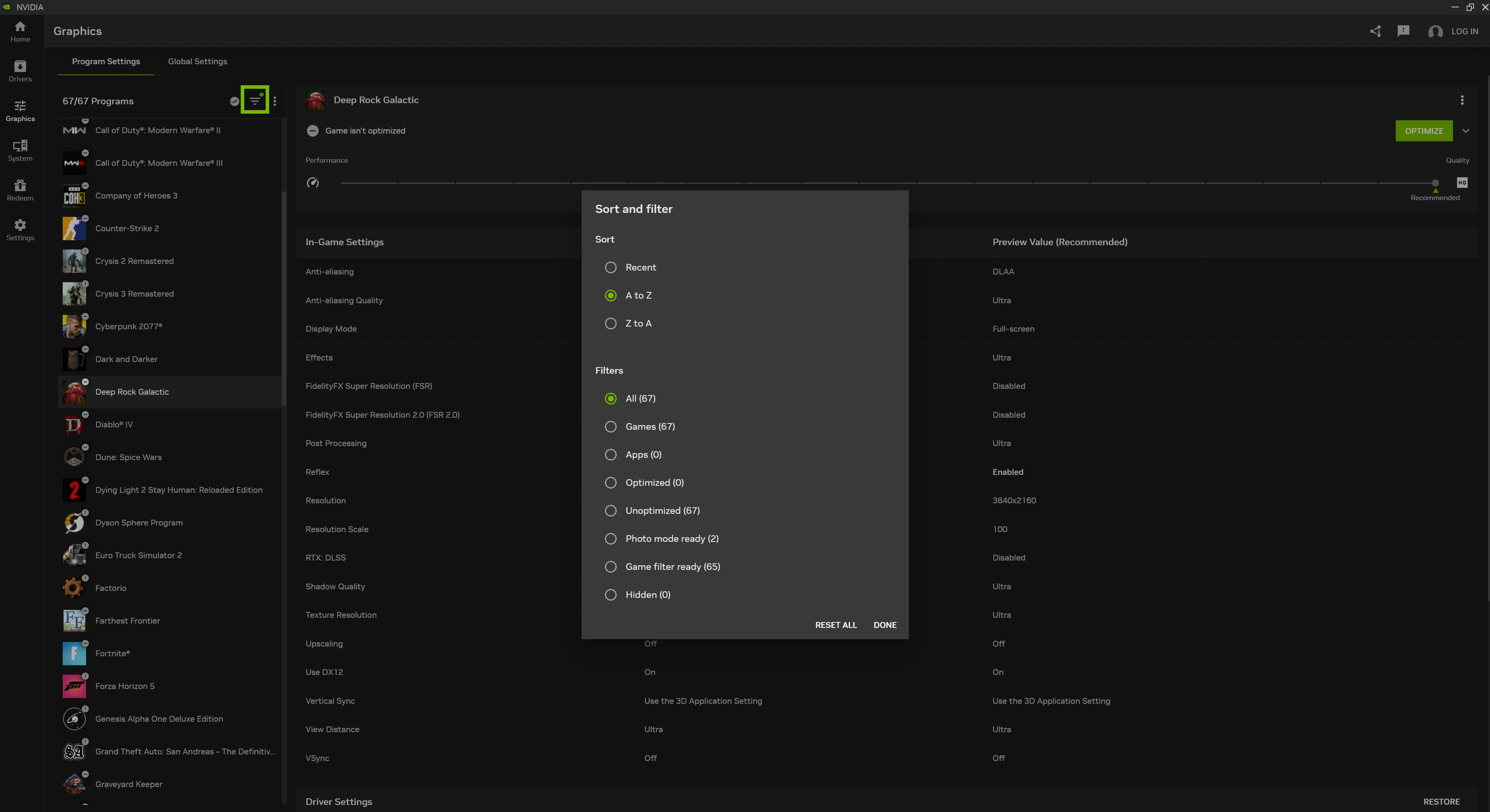 Nvidia App Program Setting Sort