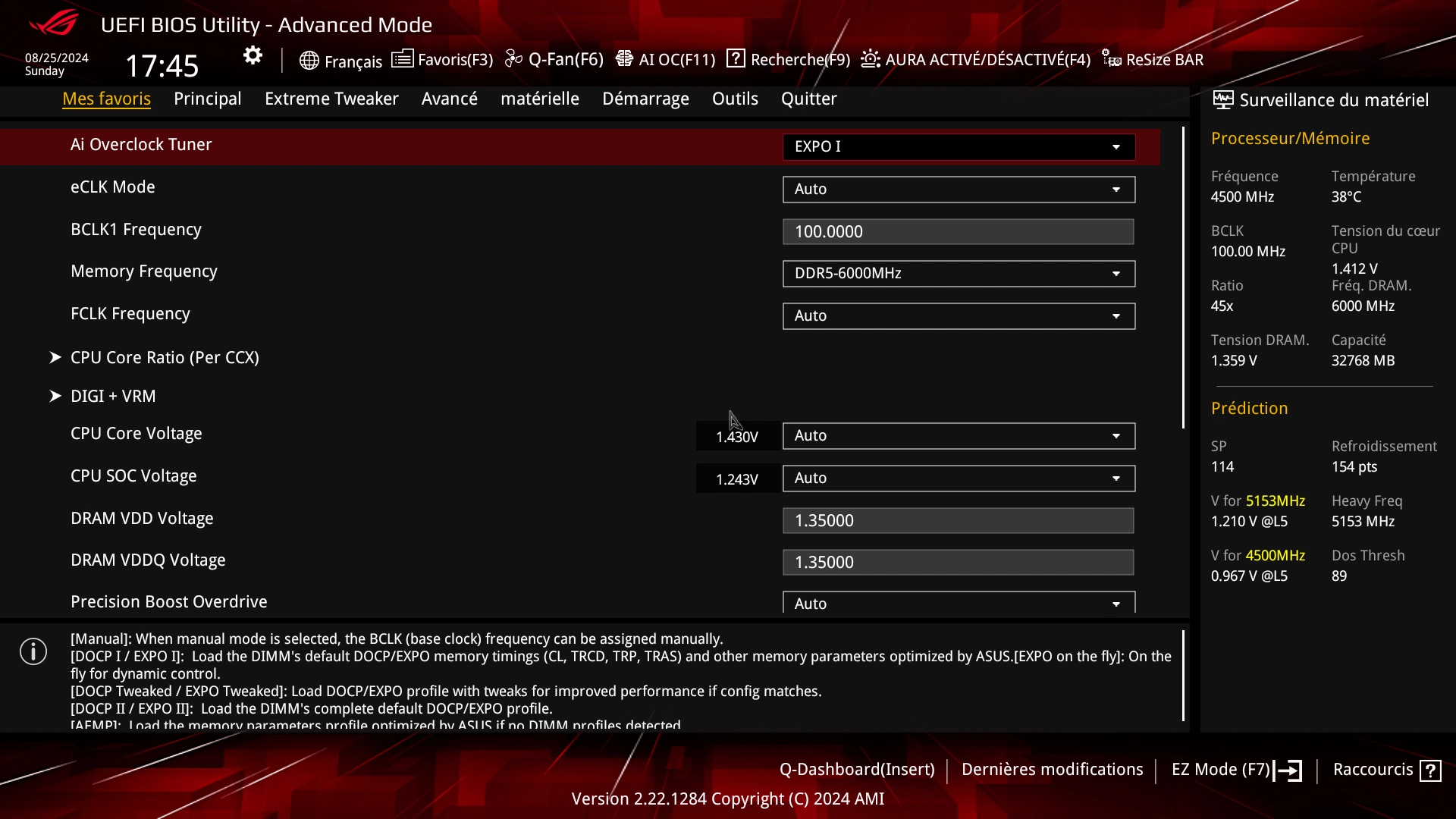 Asus ROG Crosshair X870E Hero : UEFI menu Mes favoris