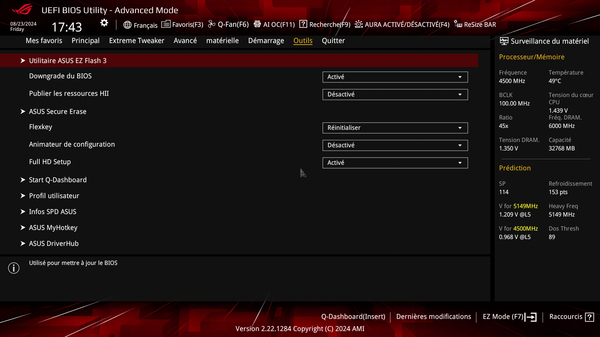 Asus ROG Crosshair X870E Hero : UEFI menu outils