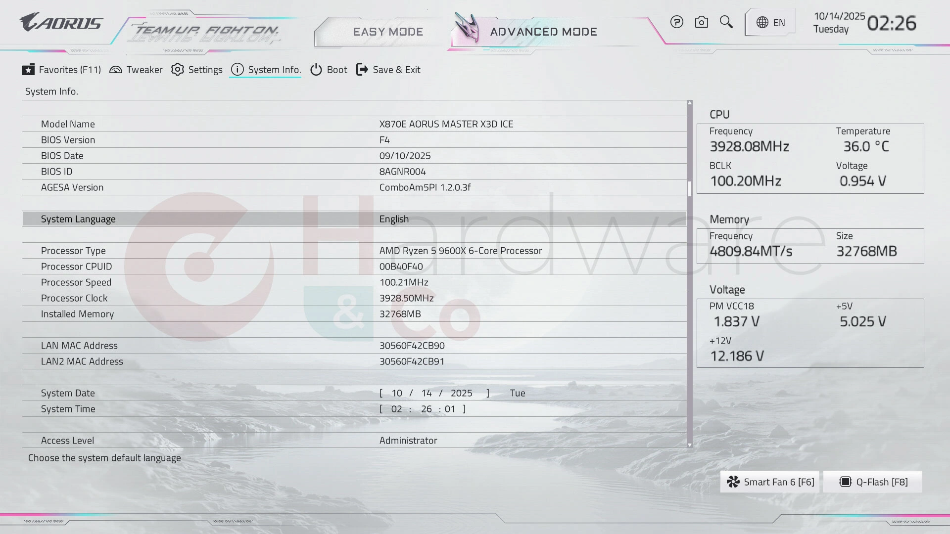 Gigabyte X870e Aorus Master X3d Ice Bios System Info