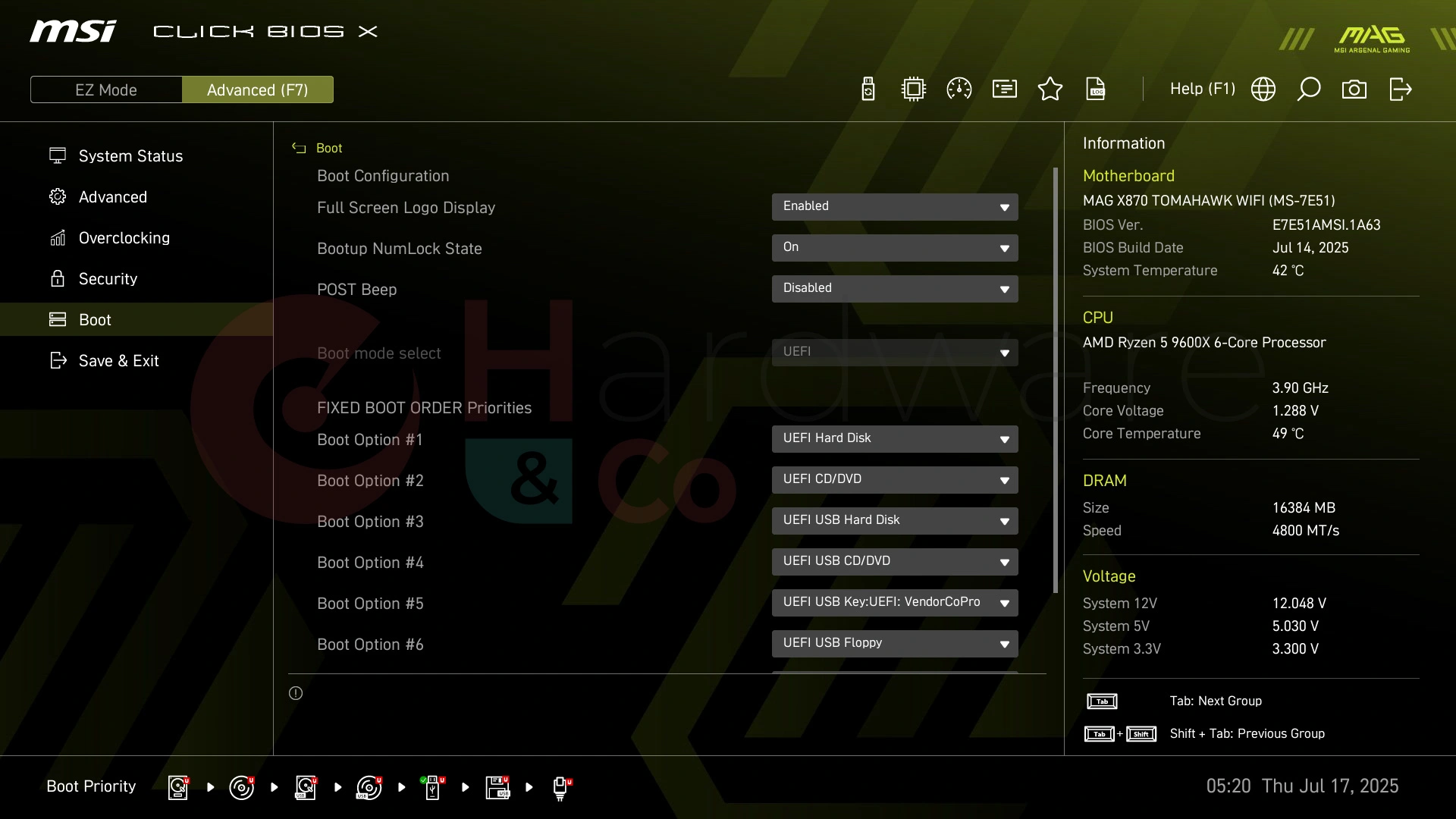 Msi Mag X870 Tomahawk Wifi Bios Advanced Boot