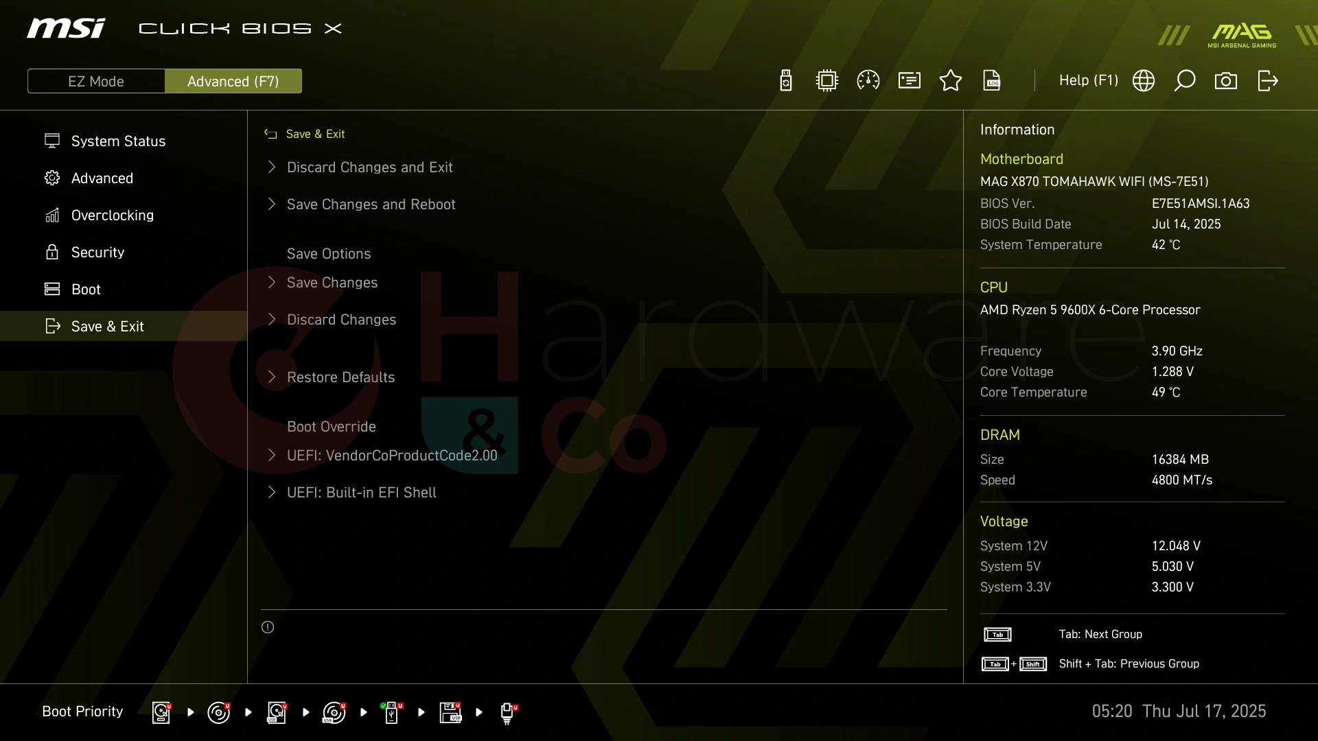Msi Mag X870 Tomahawk Wifi Bios Advanced Save Exit