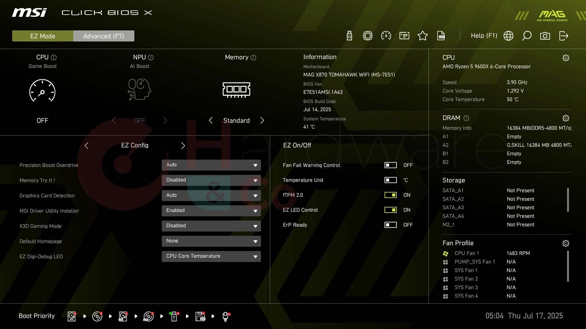 Msi Mag X870 Tomahawk Wifi Bios Ez Mode