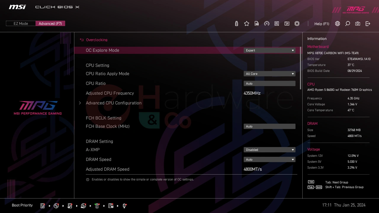 Msi X870e Carbon Wifi Bios Overclocking 1