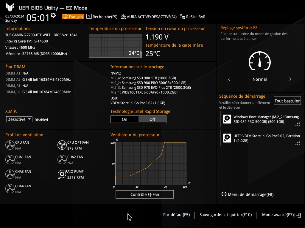 Asus TUF Gaming Z790-BTF WiFi : UEFI Ez 