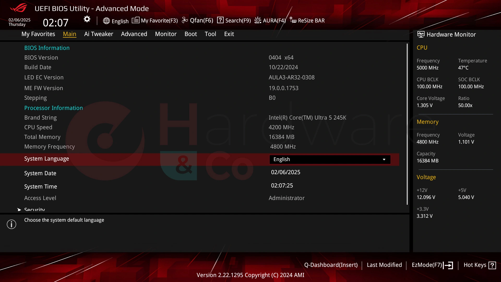 Asus B860i Strix Gaming Wifi Bios Main