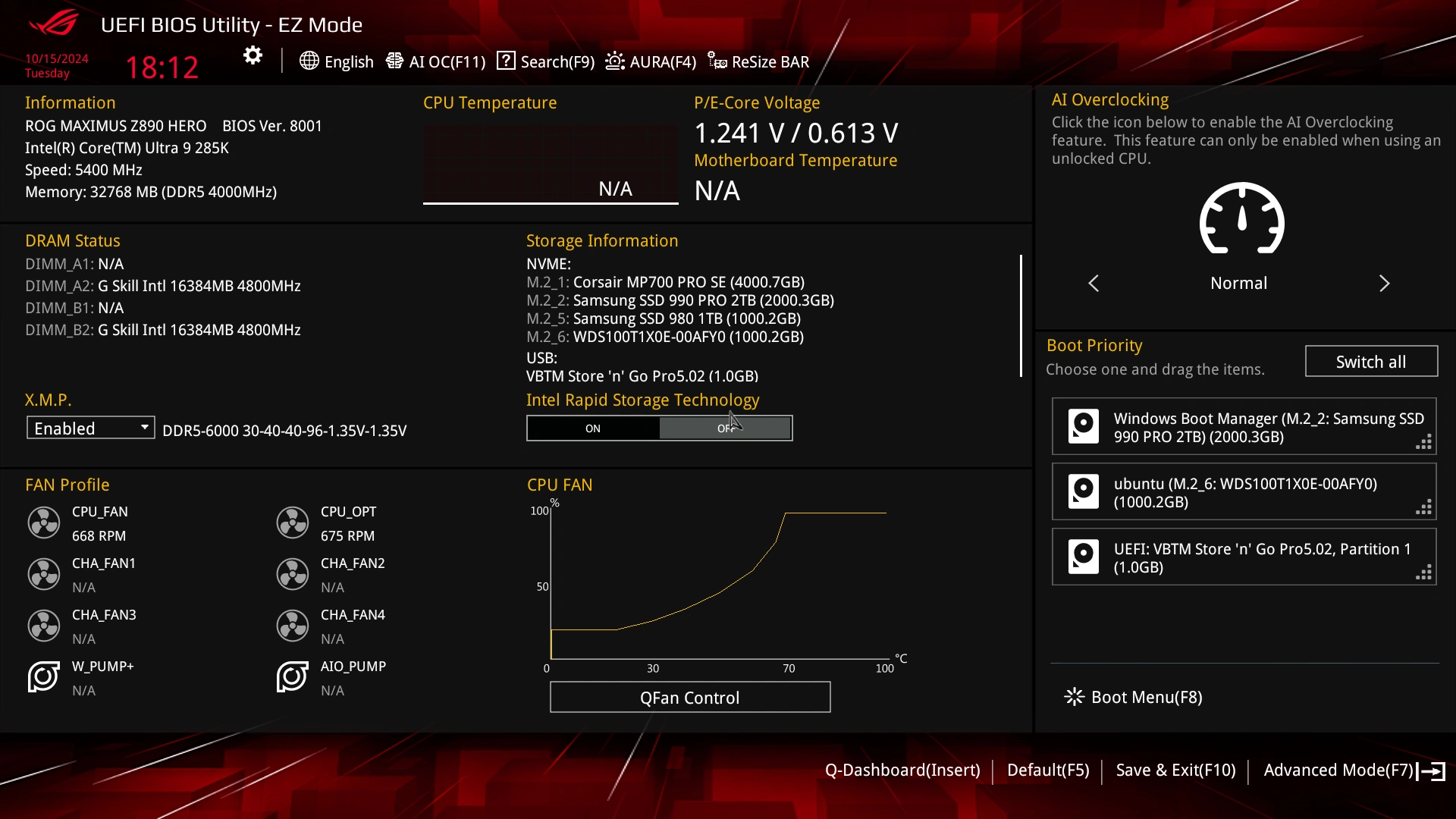 Asus ROG Maximus Z890 Hero : UEFI Ez