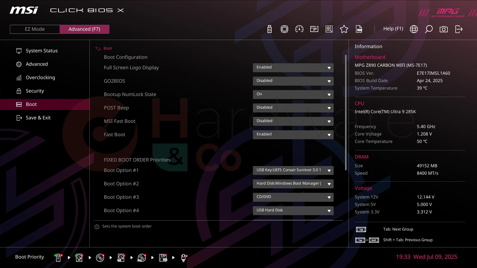 Msi Mag Z890 Carbon Wifi Bios Advanced Boot