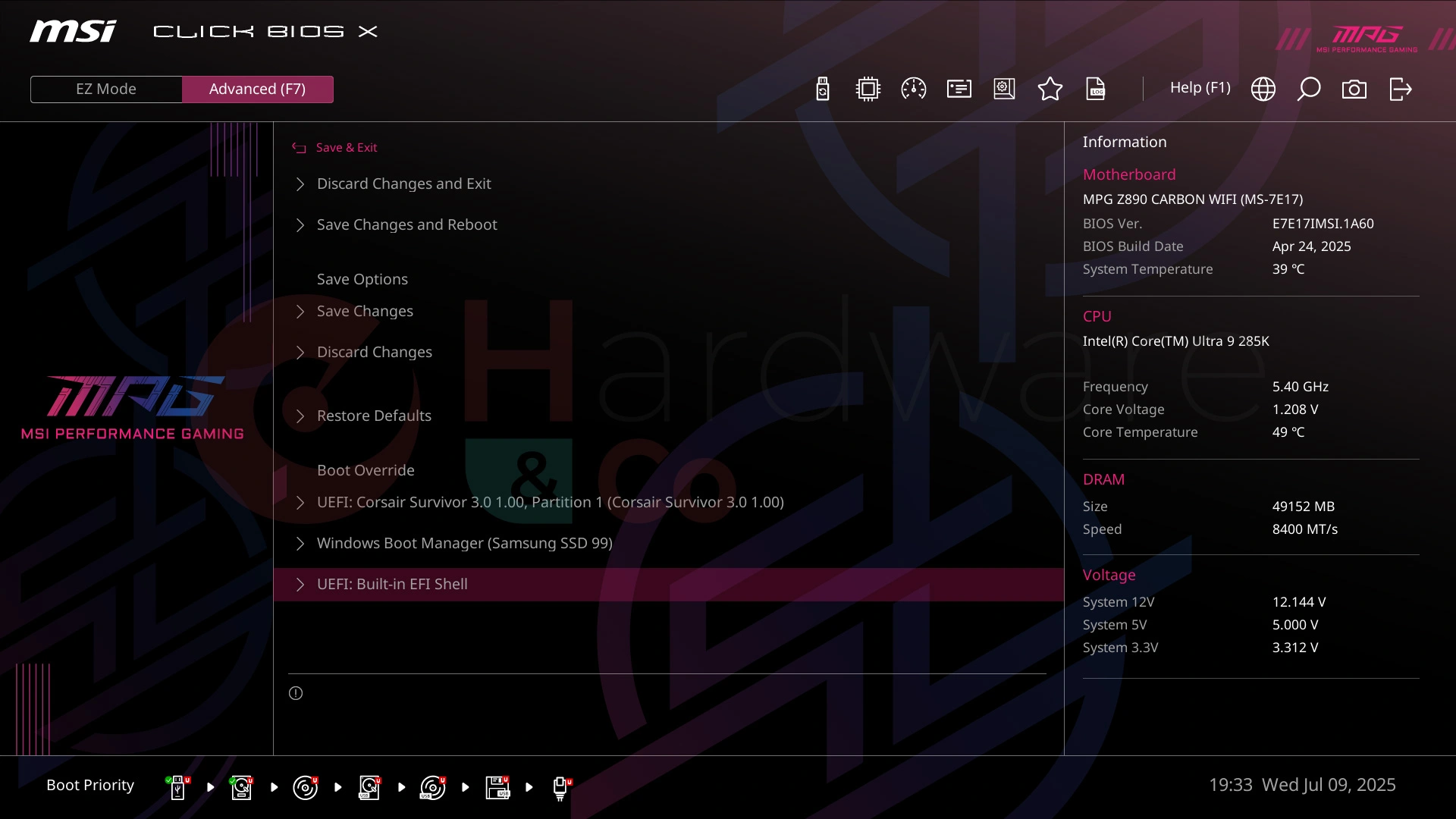 Msi Mag Z890 Carbon Wifi Bios Advanced Save Exit