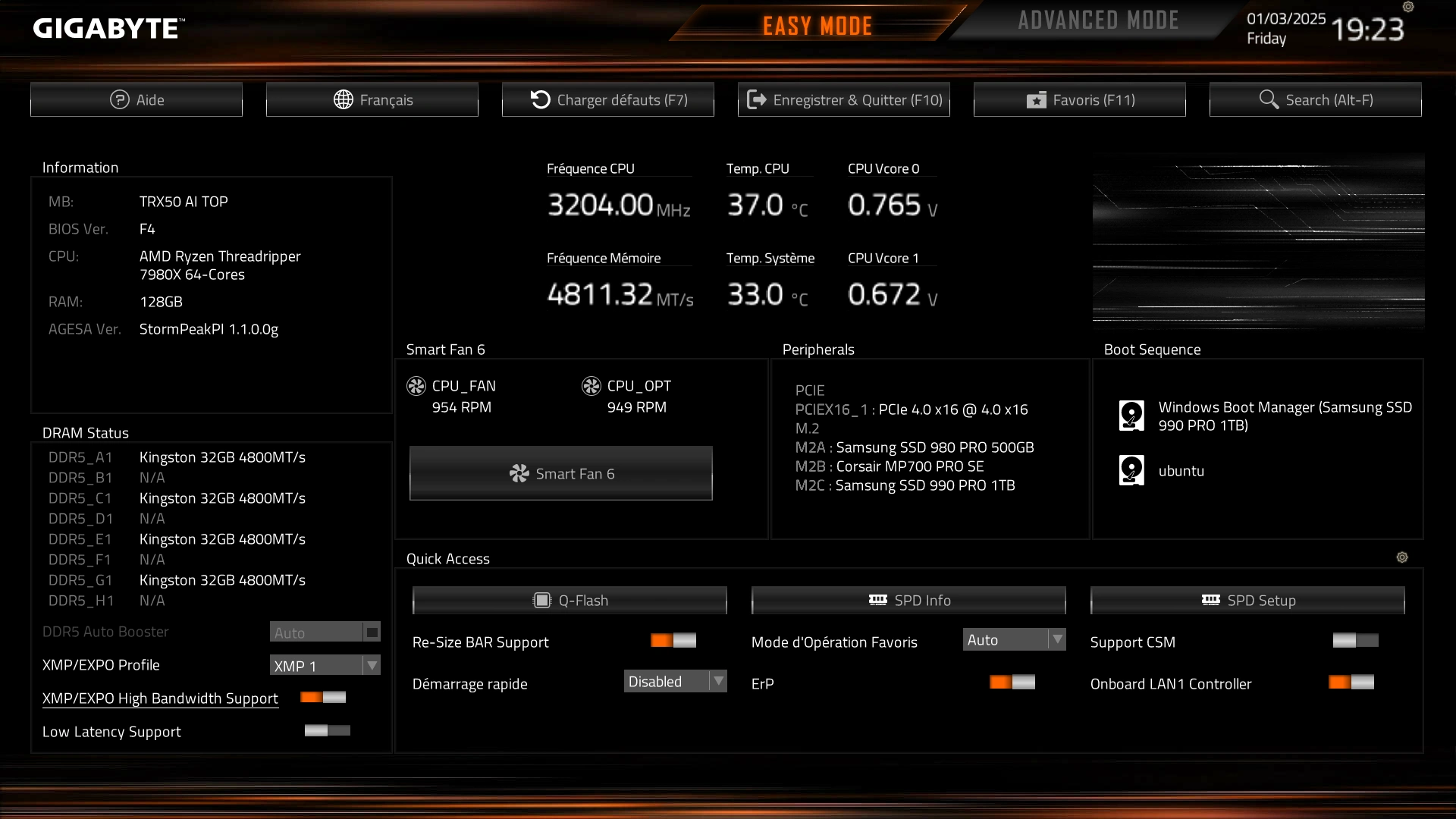 Gigabyte TRX50 Ai TOP : UEFI Easy Mode