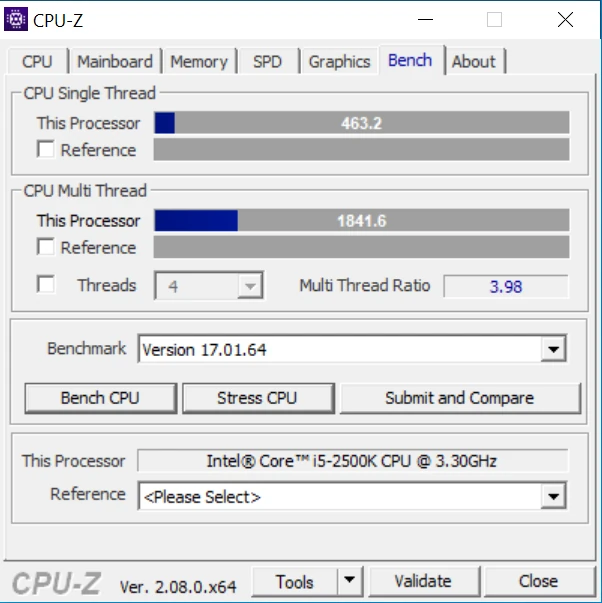 Core i5-2500K : CPU-Z Benchmark @ 4.6 GHz