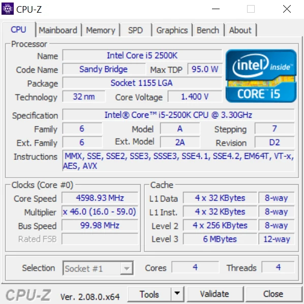 Core i5-2500K : CPU-Z @ 4.6 GHz