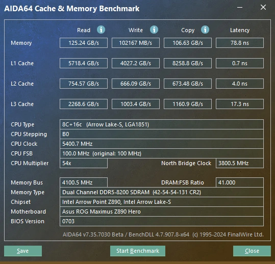 AIDA64: Tests mémoire DDR5-8200