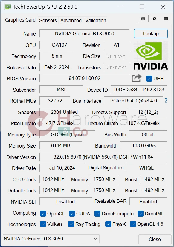 Msi Rtx3050 Low Profile Gpu Z