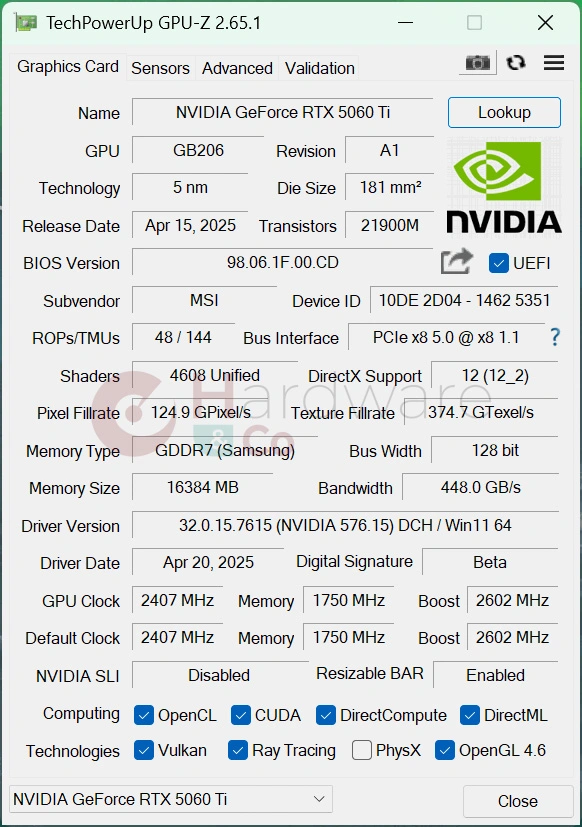 Msi Rtx5060ti 16g Ventus2x Oc Gpuz