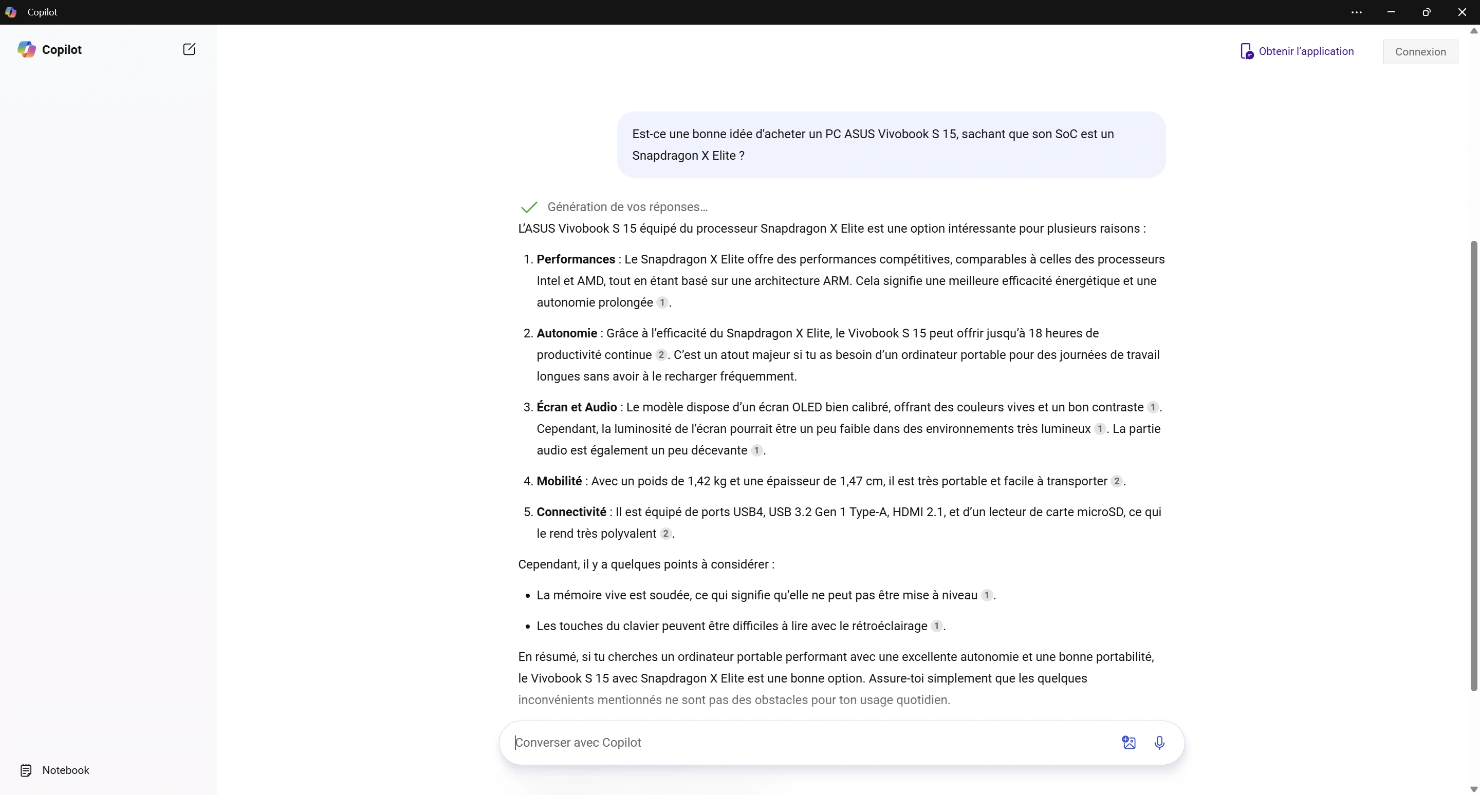 Copilot Avis Asus Vivobook