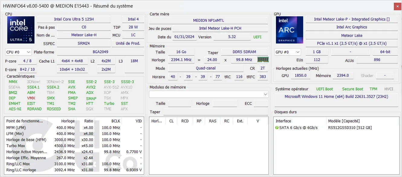 Medion E15443 Md62621 Hwinfo Secteur 3dmark