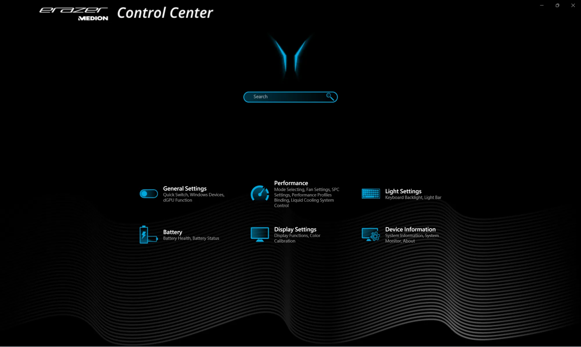 Medion Erazer Control Center Accueil