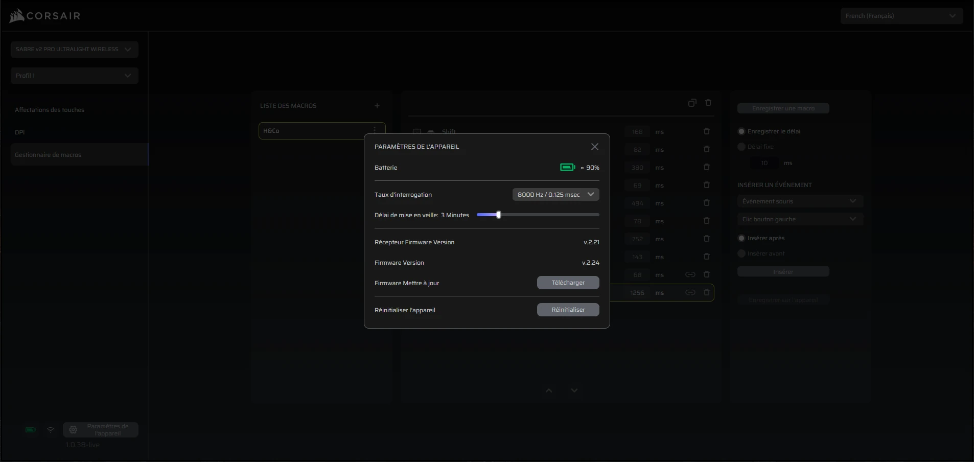 Corsair Sabre Pro Wireless V2 Settings
