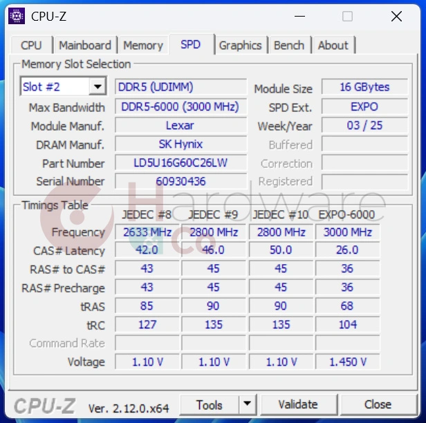 Lexar Ares Rgb V2 Ddr5 6000 C26 Cpuz Puces