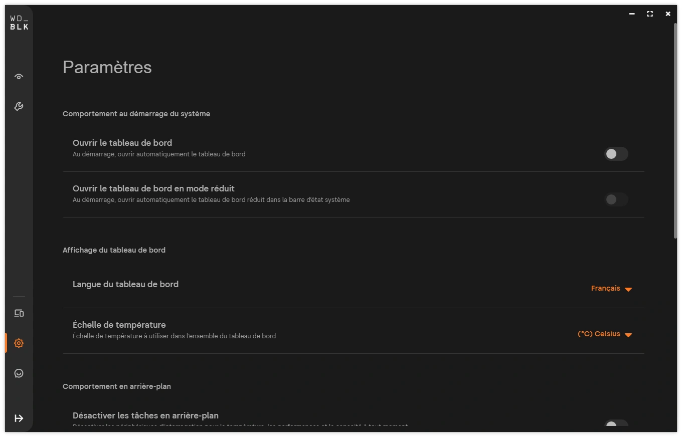 Dashboard : paramètres